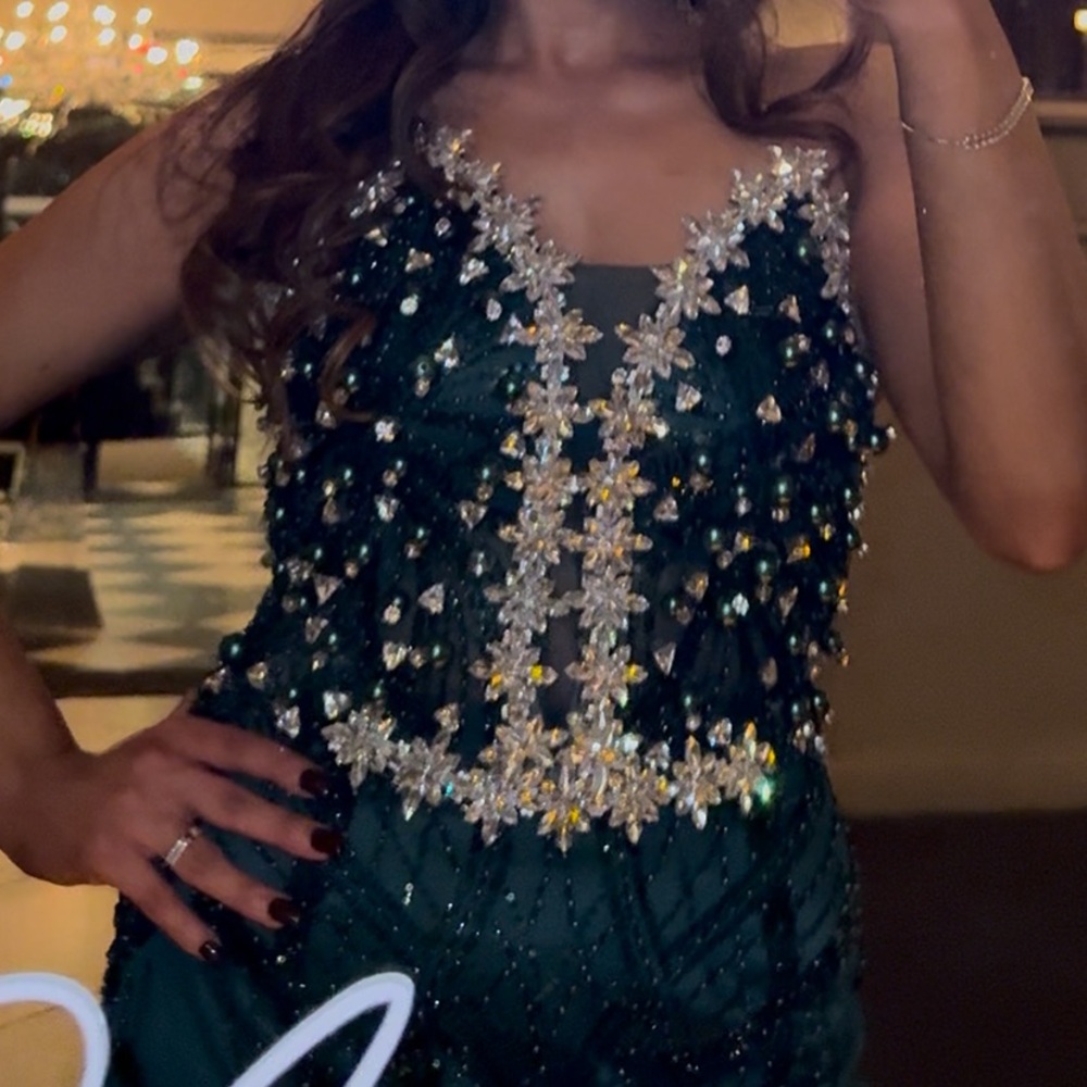 Emerald green beautiful custom made beaded dress size 4